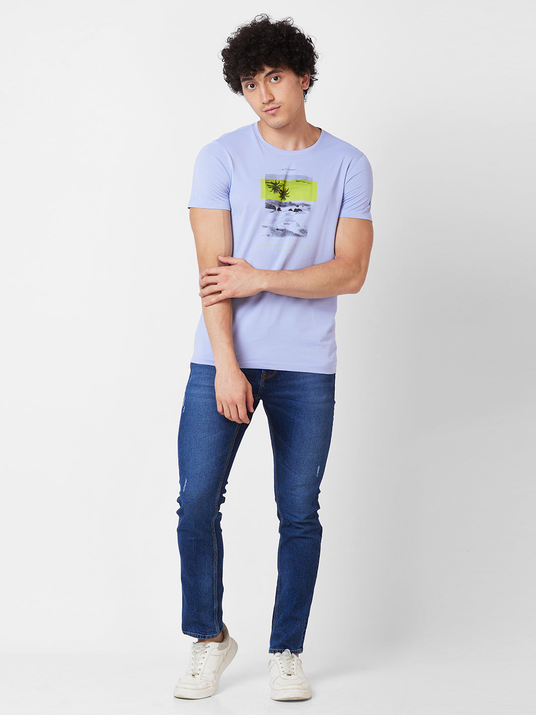 Spykar ROUND NECK HALF SLEEVES Blue T-shirt  For Men
