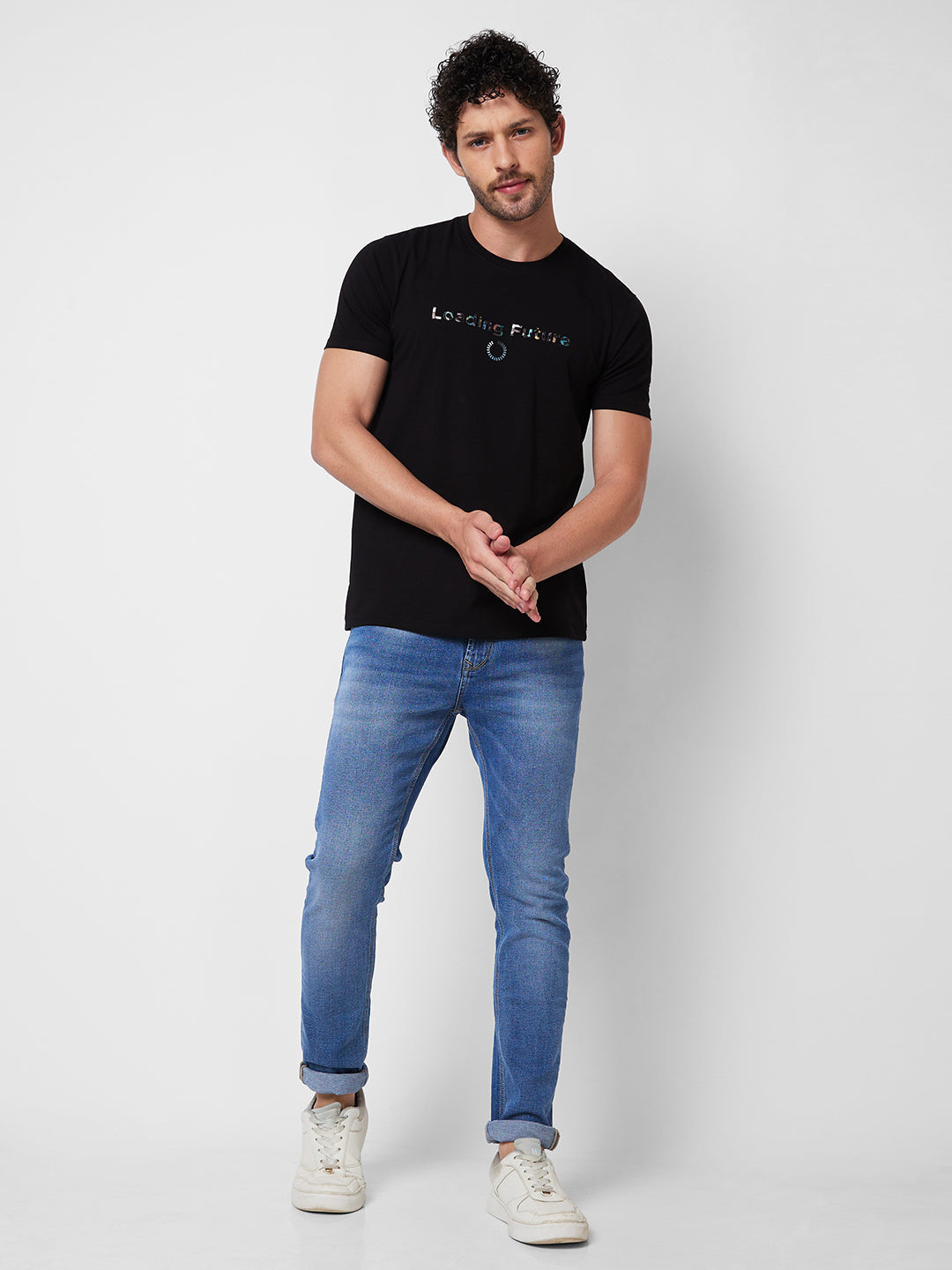 Spykar ROUND NECK HALF SLEEVES Black T-shirt  For Men