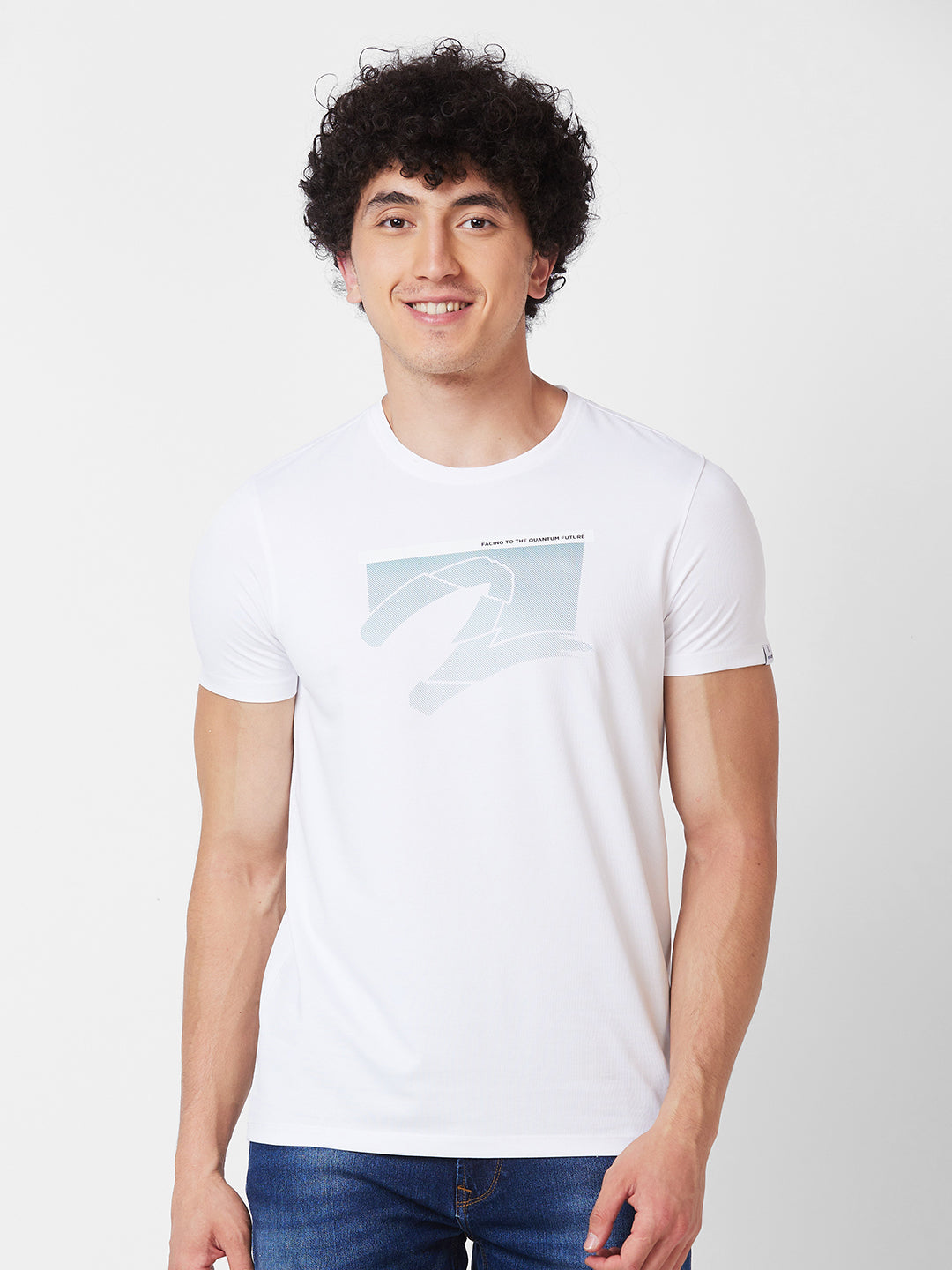 Spykar ROUND NECK HALF SLEEVES White T-shirt  For Men