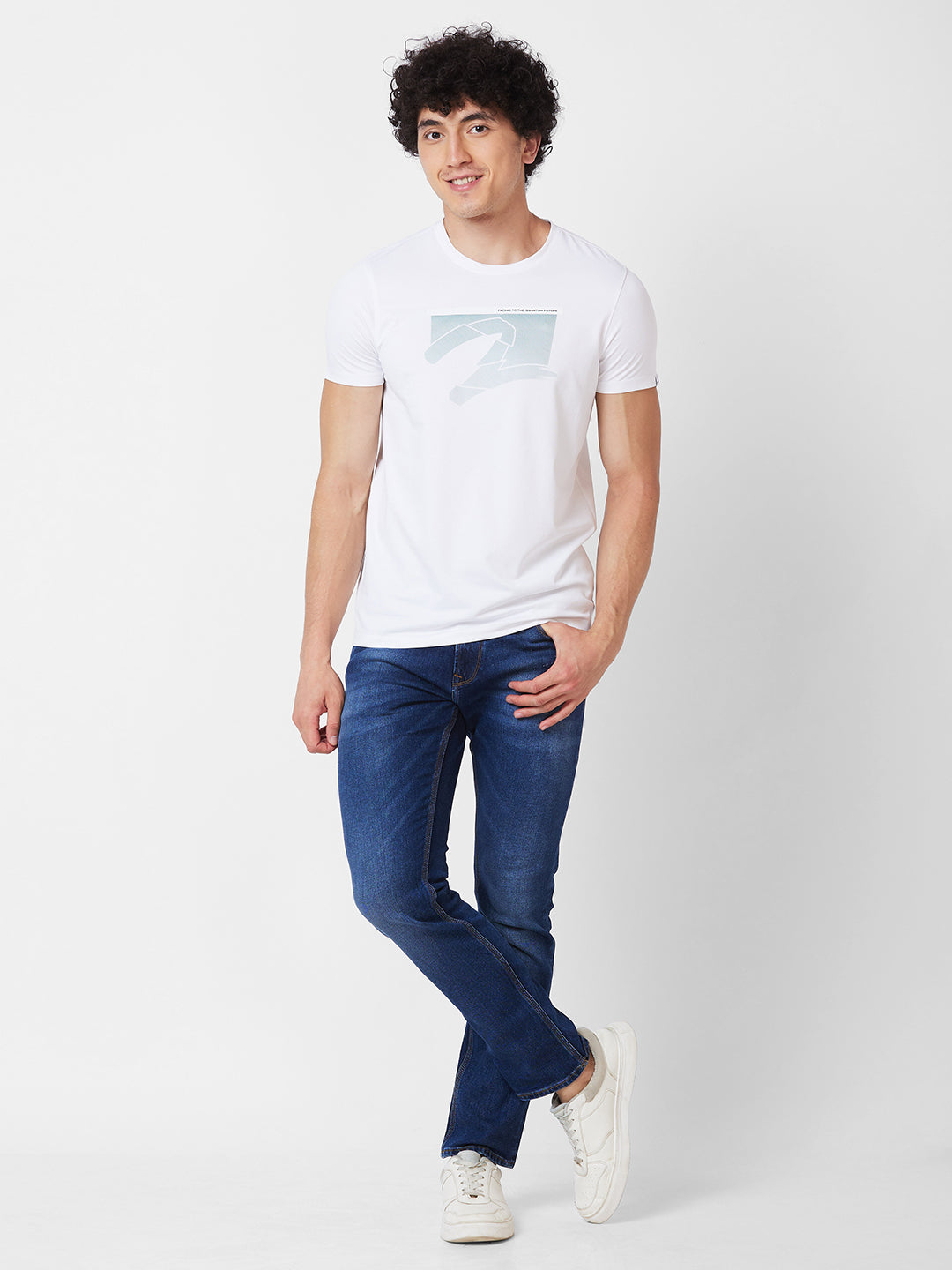 Spykar ROUND NECK HALF SLEEVES White T-shirt  For Men