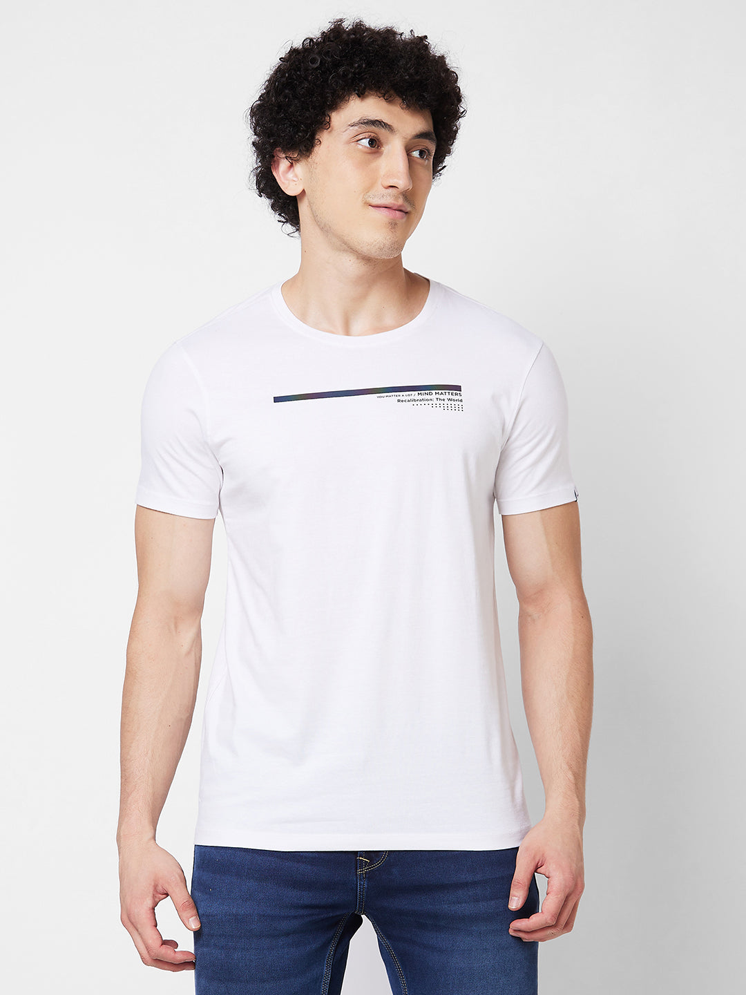 Spykar ROUND NECK HALF SLEEVES White T-shirt  For Men