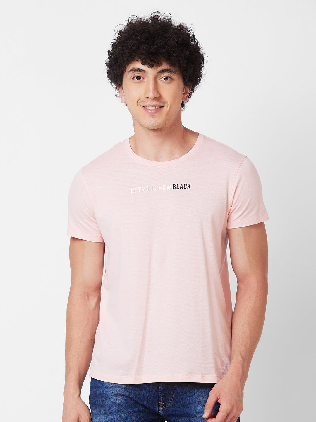 Spykar ROUND NECK HALF SLEEVES Pink T-shirt  For Men