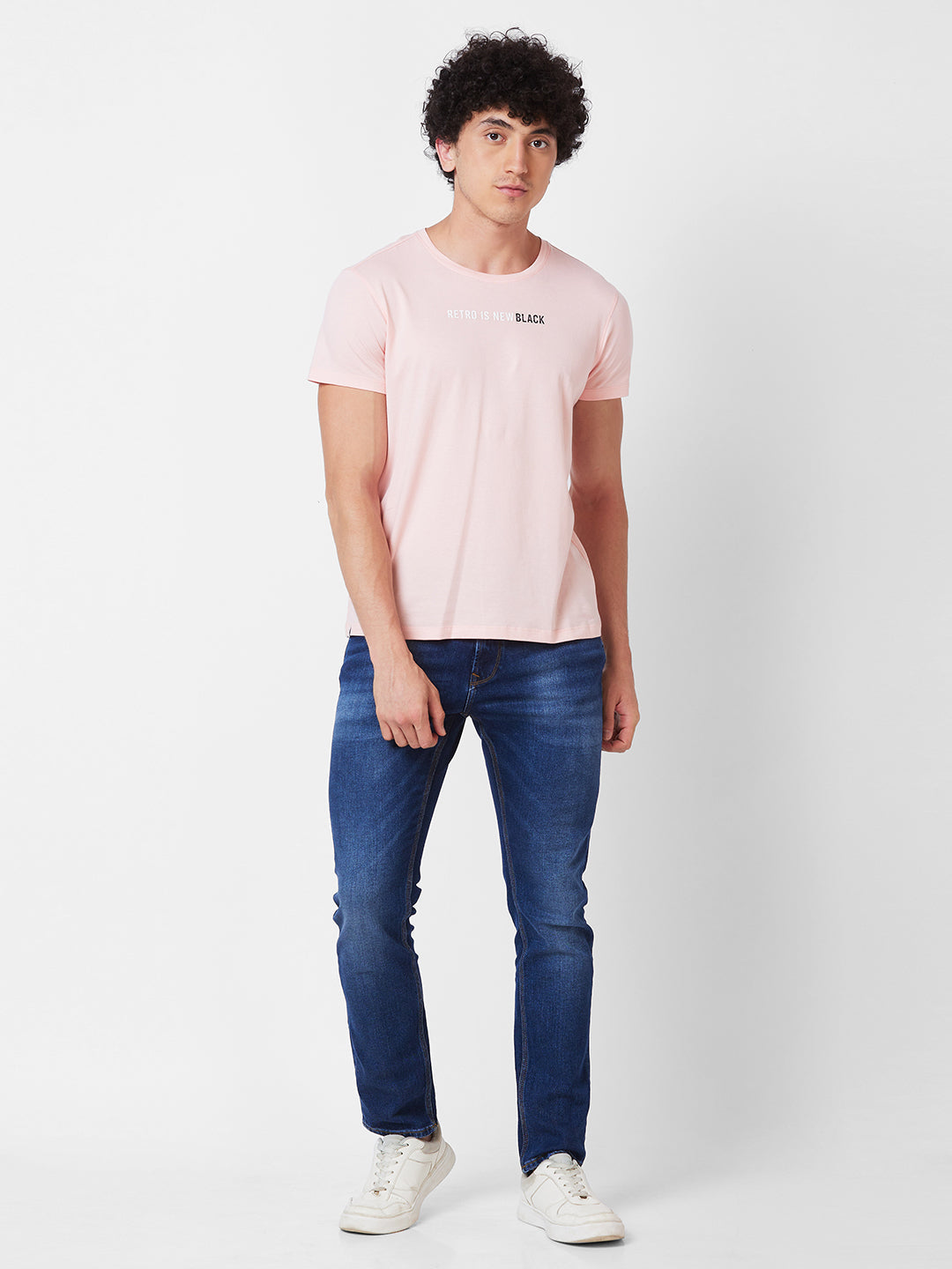 Spykar ROUND NECK HALF SLEEVES Pink T-shirt  For Men