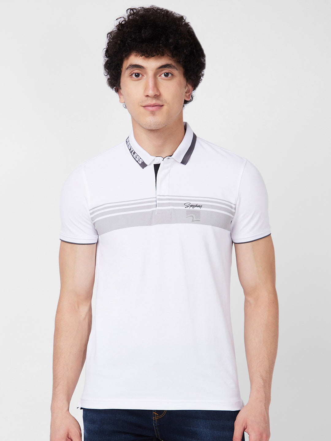 Spykar SLIM FIT White Polo T-shirt  For Men