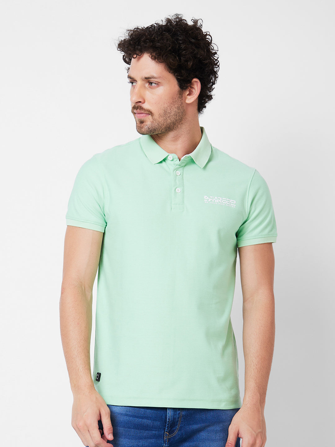 Spykar Polo Collar Half Sleeves Green T-Shirt  For Men