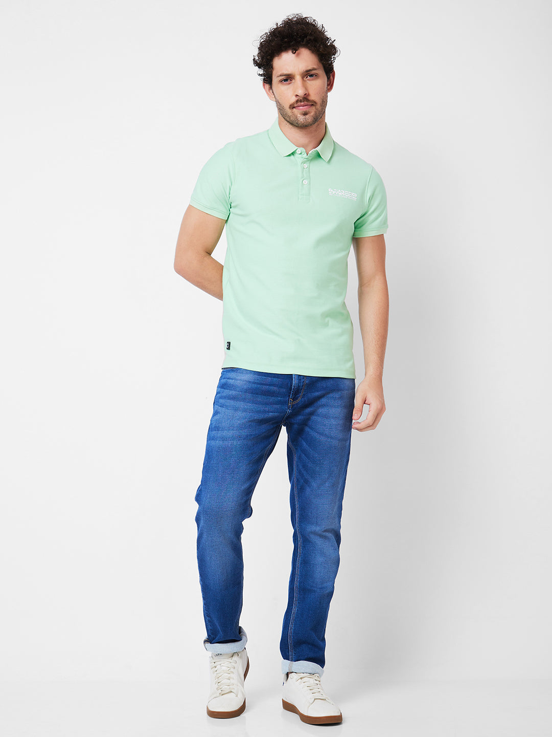 Spykar Polo Collar Half Sleeves Green T-Shirt  For Men