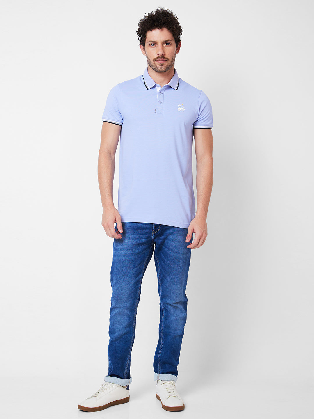 Spykar Polo Collar Half Sleeves Blue T-Shirt  For Men