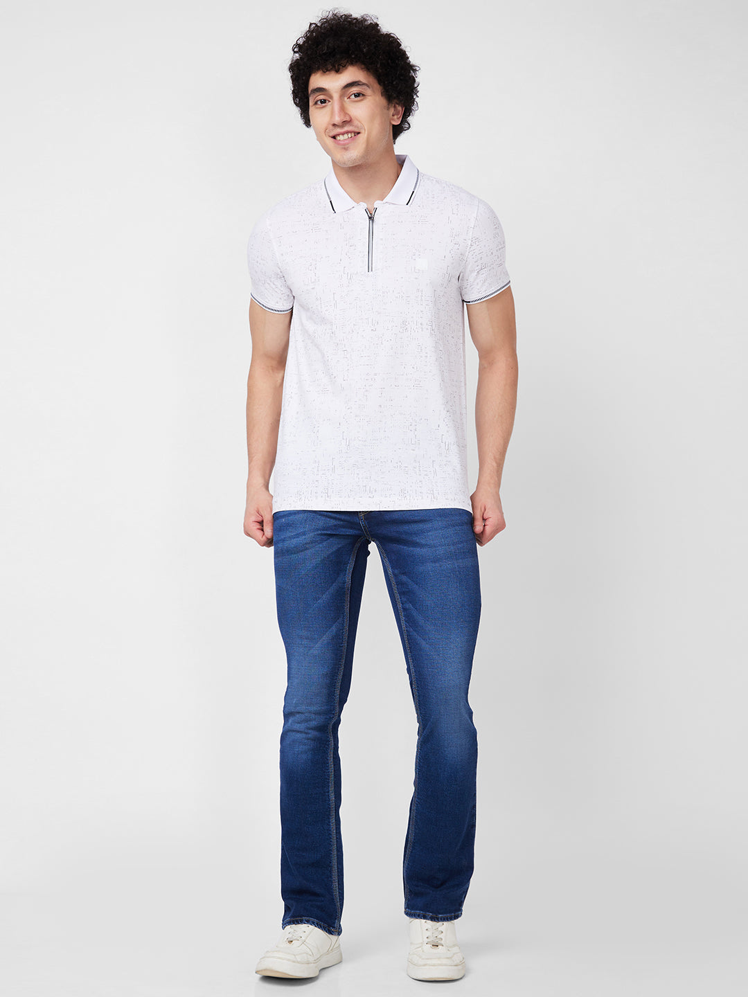 Spykar SLIM FIT White Polo T-shirt  For Men