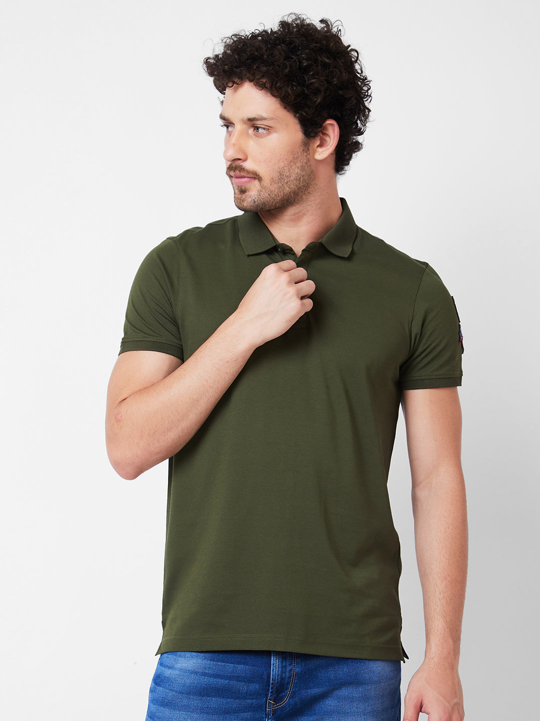 Spykar Polo Collar Half Sleeves Green T-Shirt  For Men