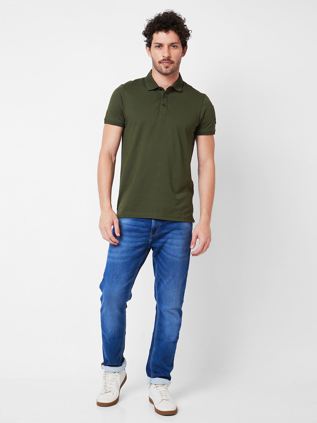 Spykar Polo Collar Half Sleeves Green T-Shirt  For Men