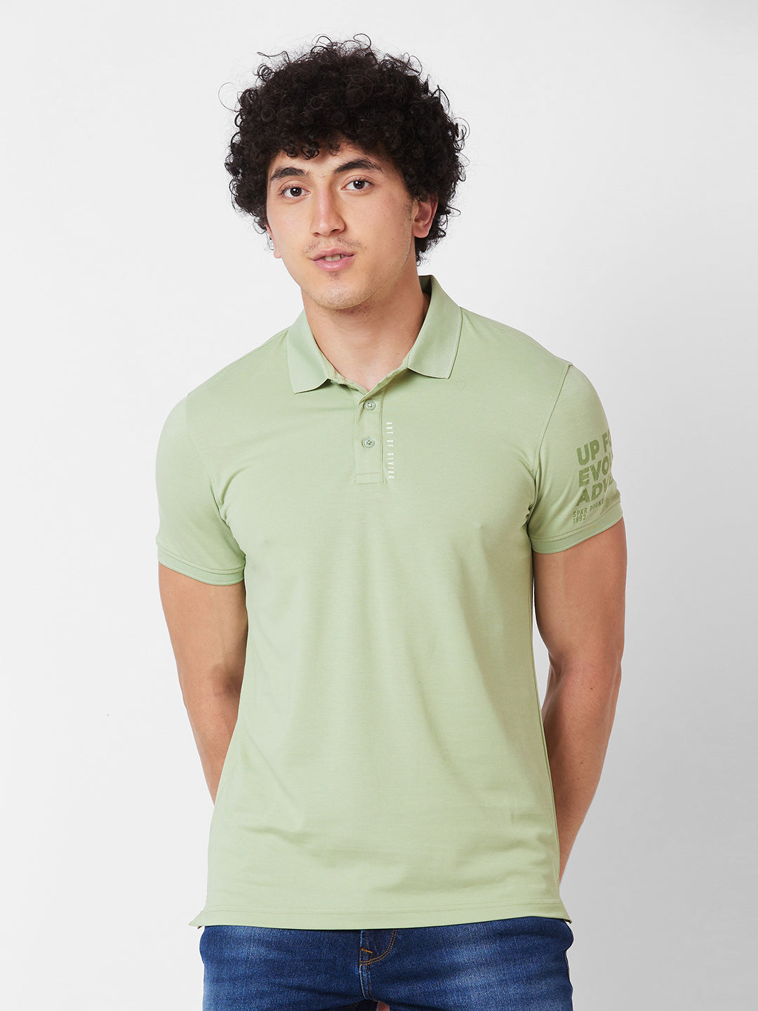 Spykar SLIM FIT Green Polo T-shirt  For Men