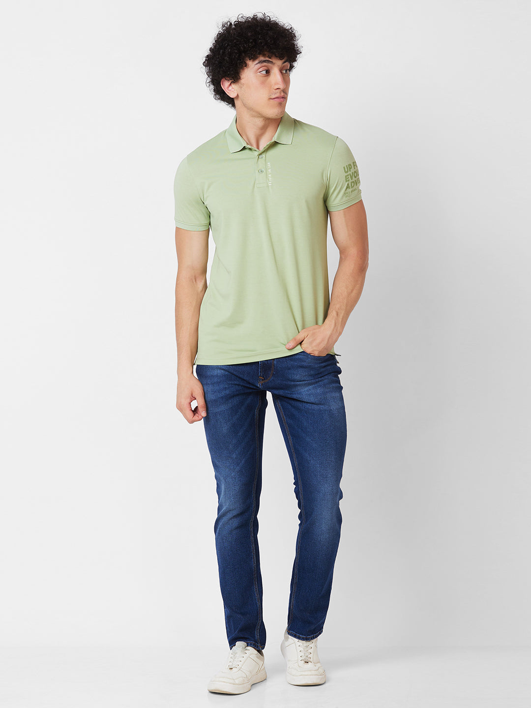 Spykar SLIM FIT Green Polo T-shirt  For Men