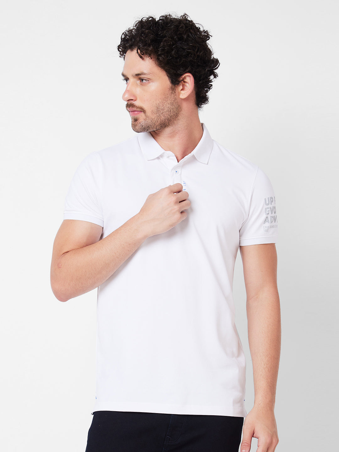 Spykar Polo Collar Half Sleeves White T-Shirt  For Men