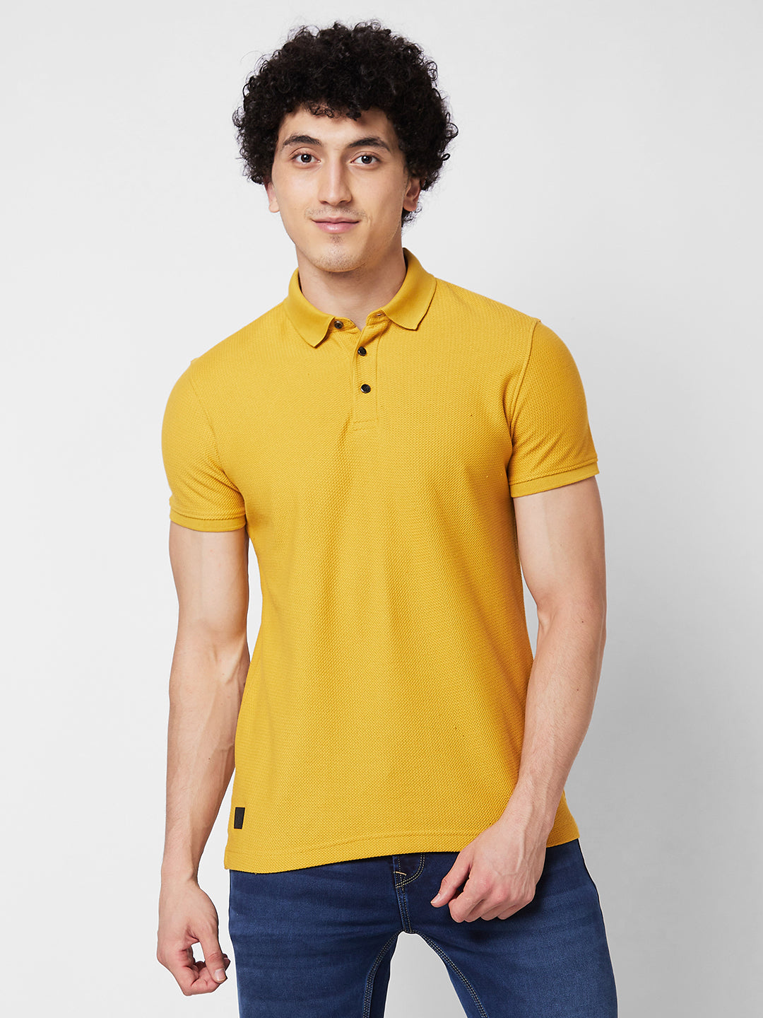 Spykar SLIM FIT Yellow Polo T-shirt  For Men