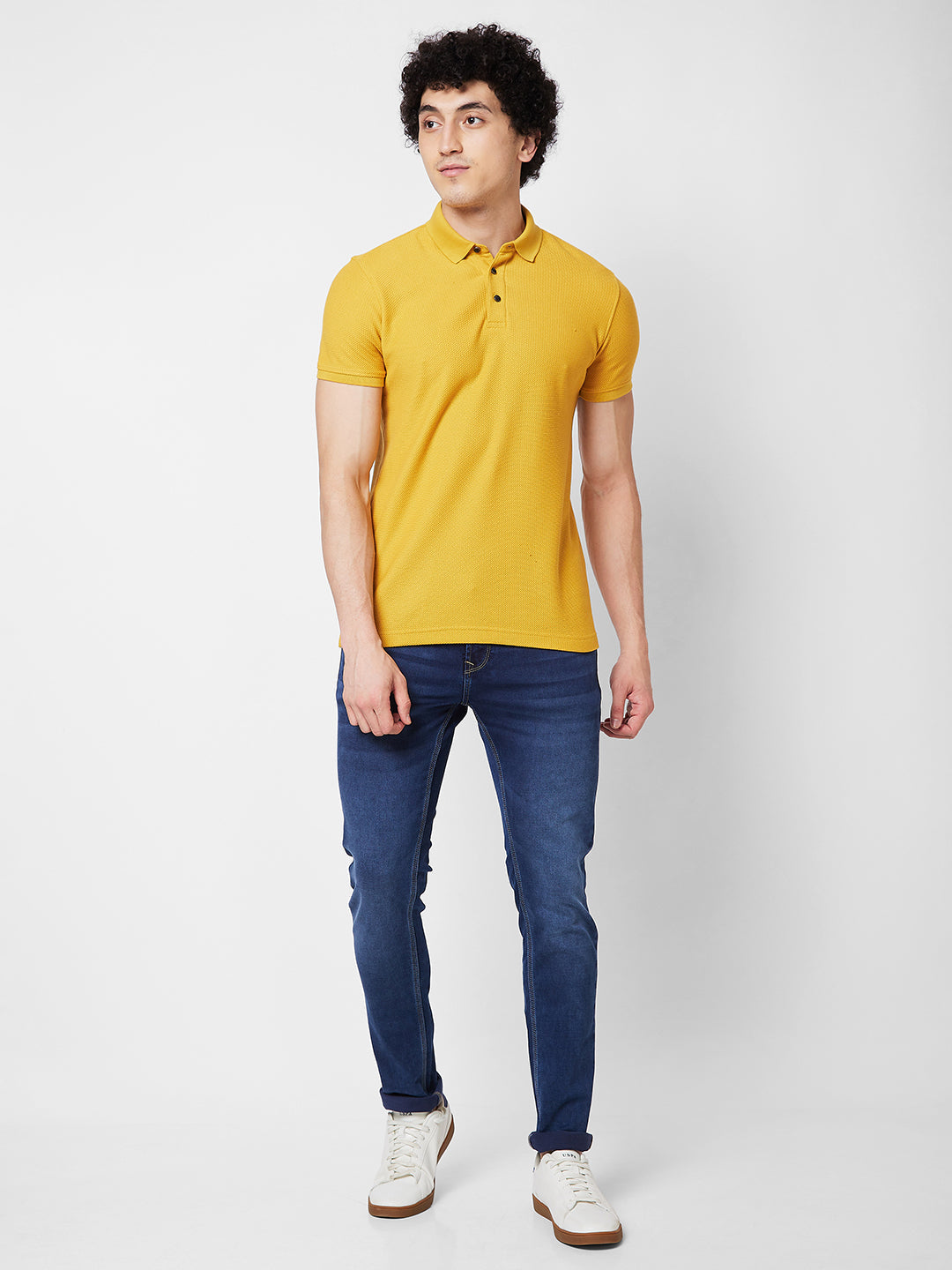 Spykar SLIM FIT Yellow Polo T-shirt  For Men