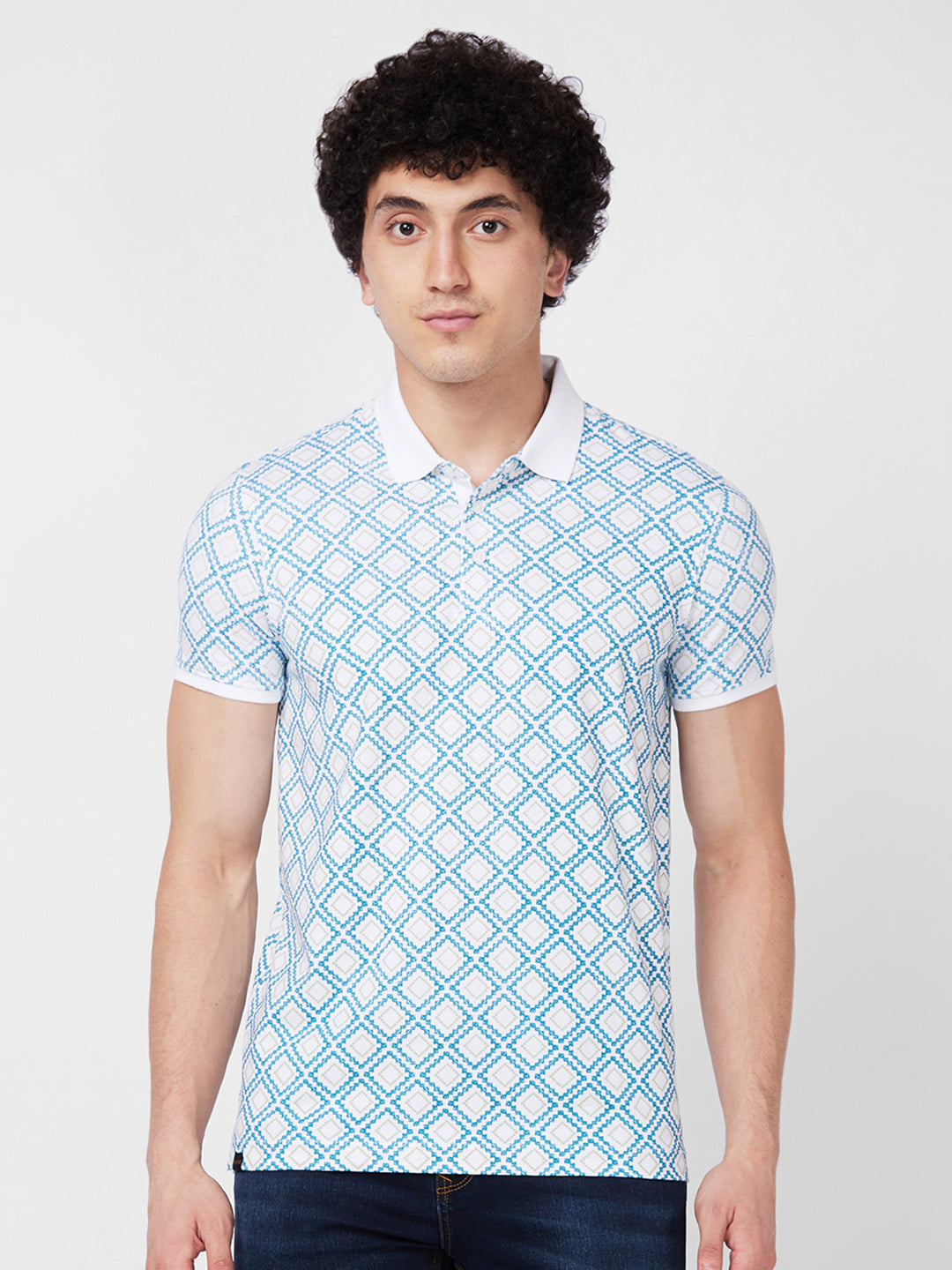 Spykar SLIM FIT White Polo T-shirt  For Men