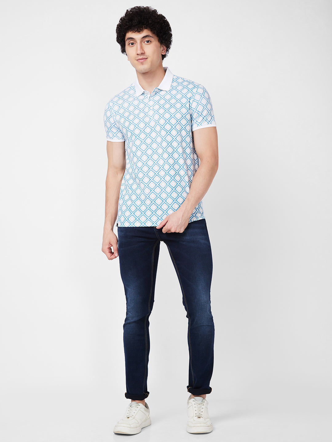 Spykar SLIM FIT White Polo T-shirt  For Men