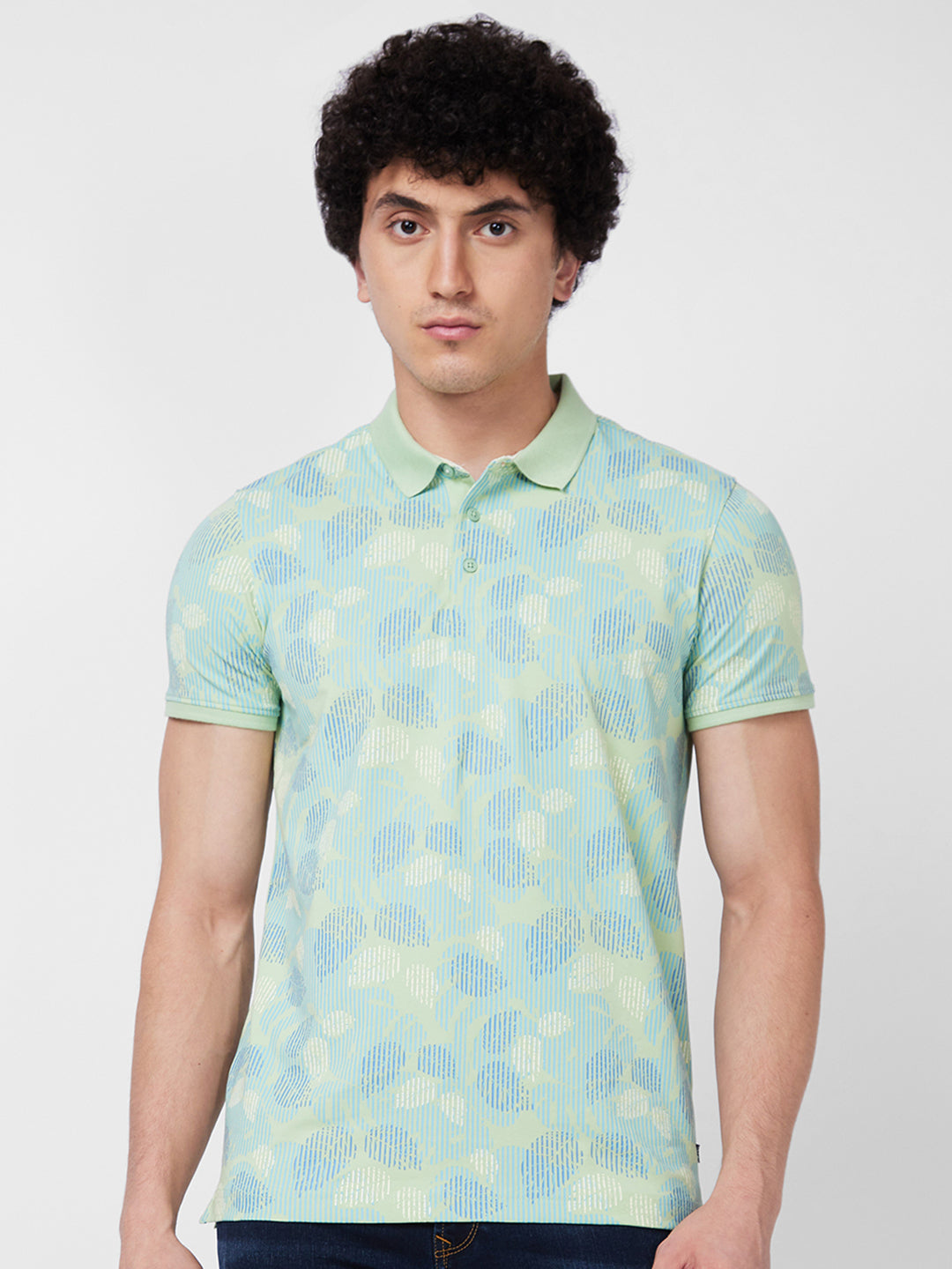 Spykar SLIM FIT Green Polo T-shirt  For Men
