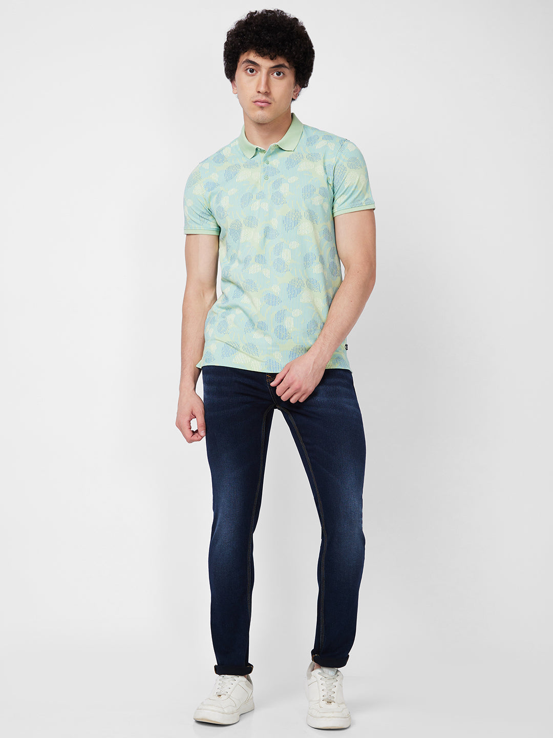 Spykar SLIM FIT Green Polo T-shirt  For Men