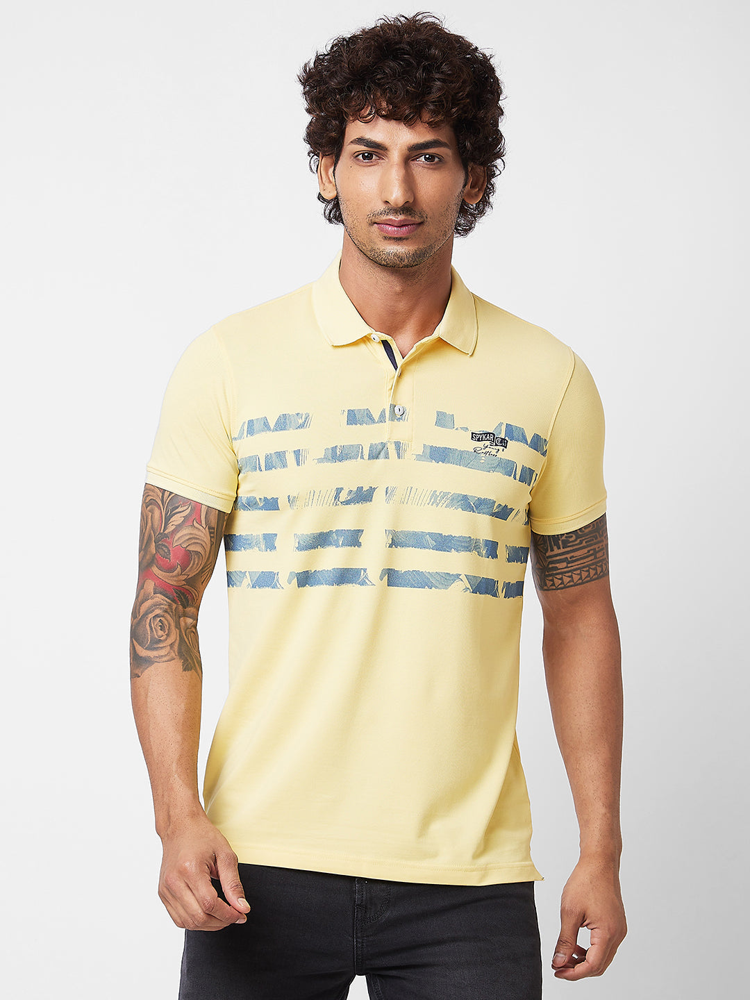 Spykar SLIM FIT Yellow Polo T-shirt  For Men