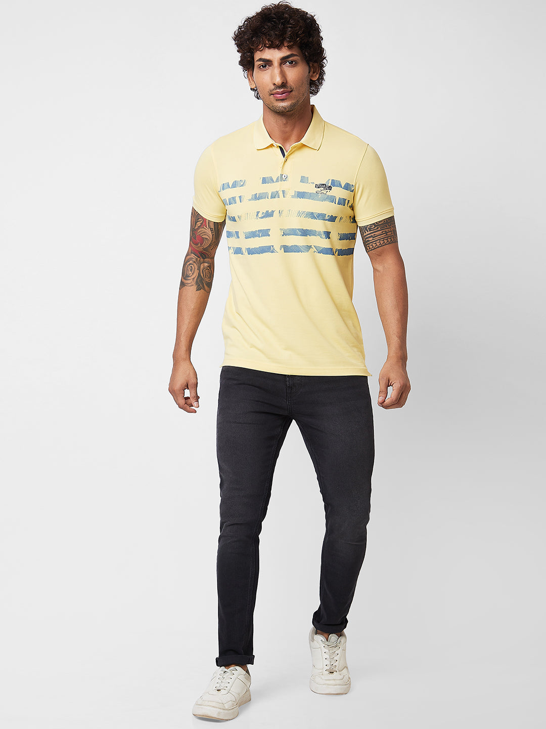 Spykar SLIM FIT Yellow Polo T-shirt  For Men