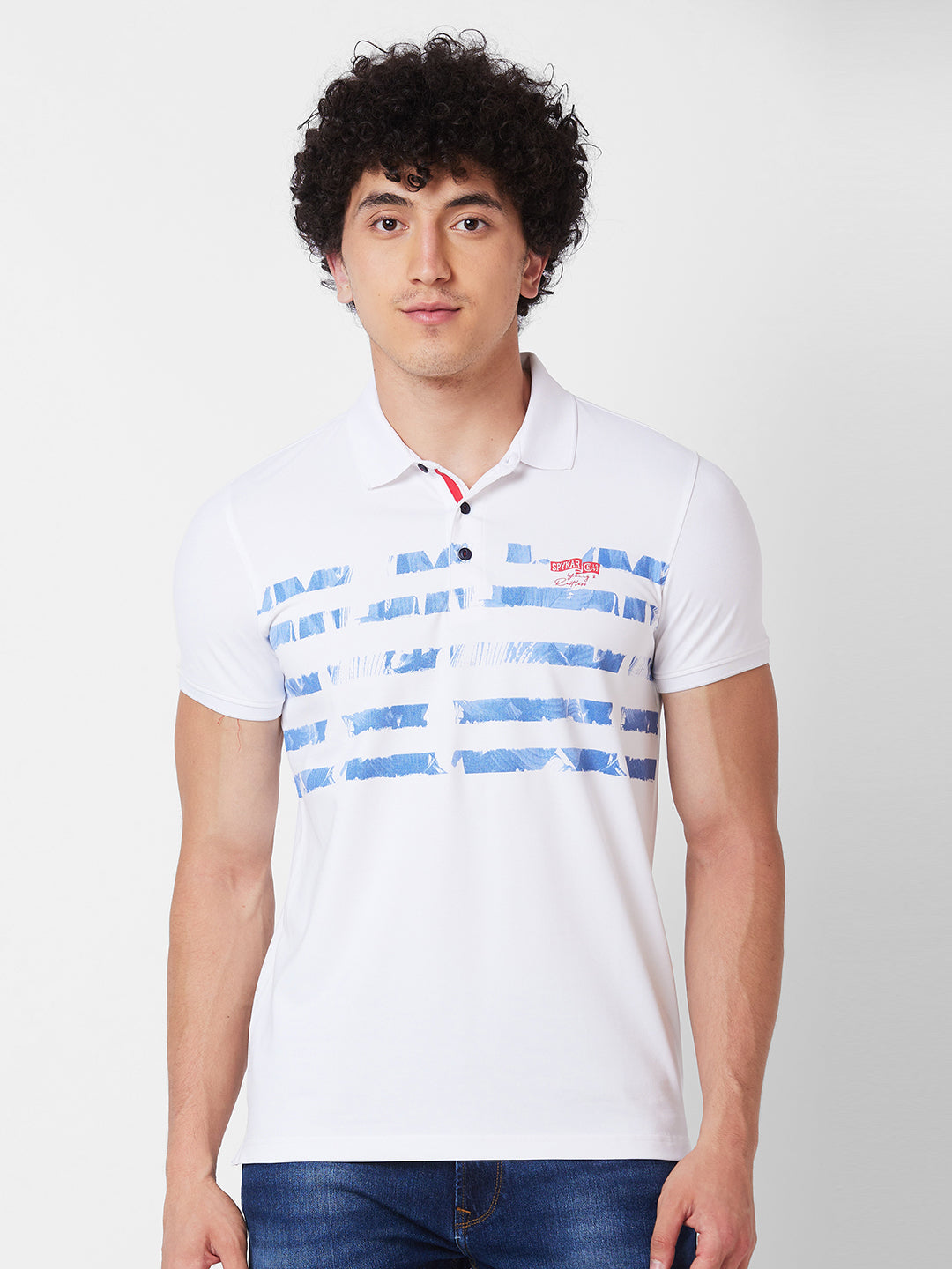 Spykar SLIM FIT White Polo T-shirt  For Men
