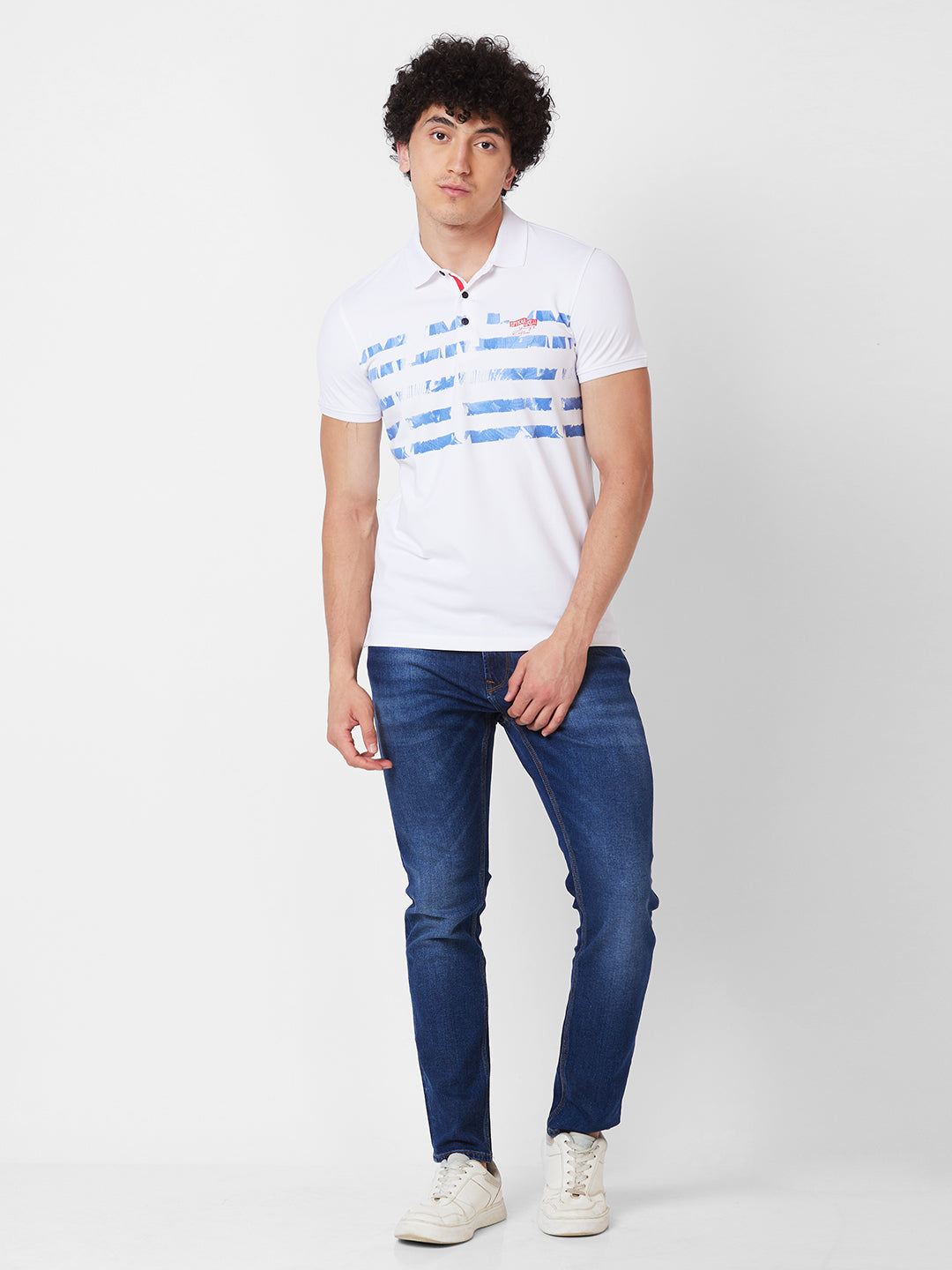 Spykar SLIM FIT White Polo T-shirt  For Men