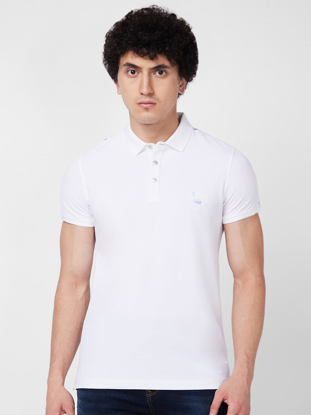 Spykar SLIM FIT White Polo T-shirt  For Men