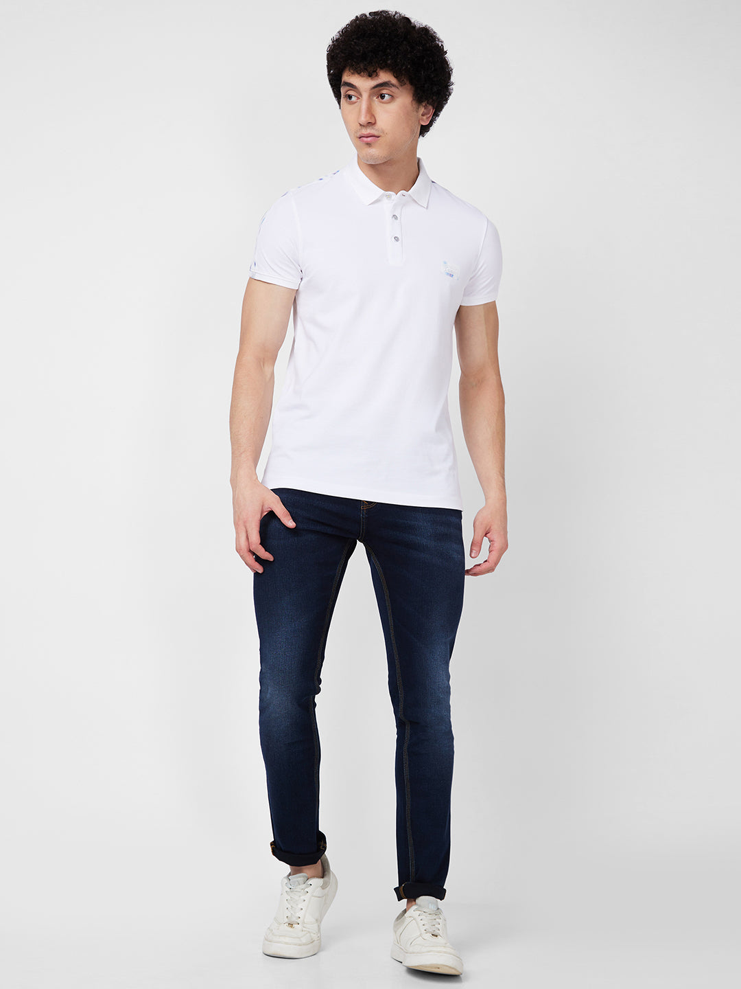 Spykar SLIM FIT White Polo T-shirt  For Men