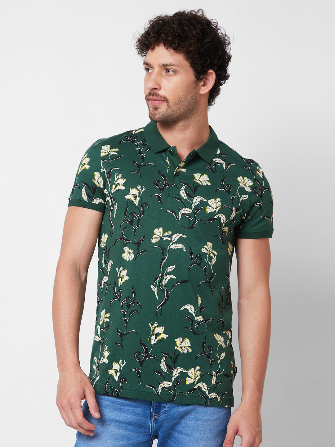 Spykar SLIM FIT Green Polo T-shirt  For Men