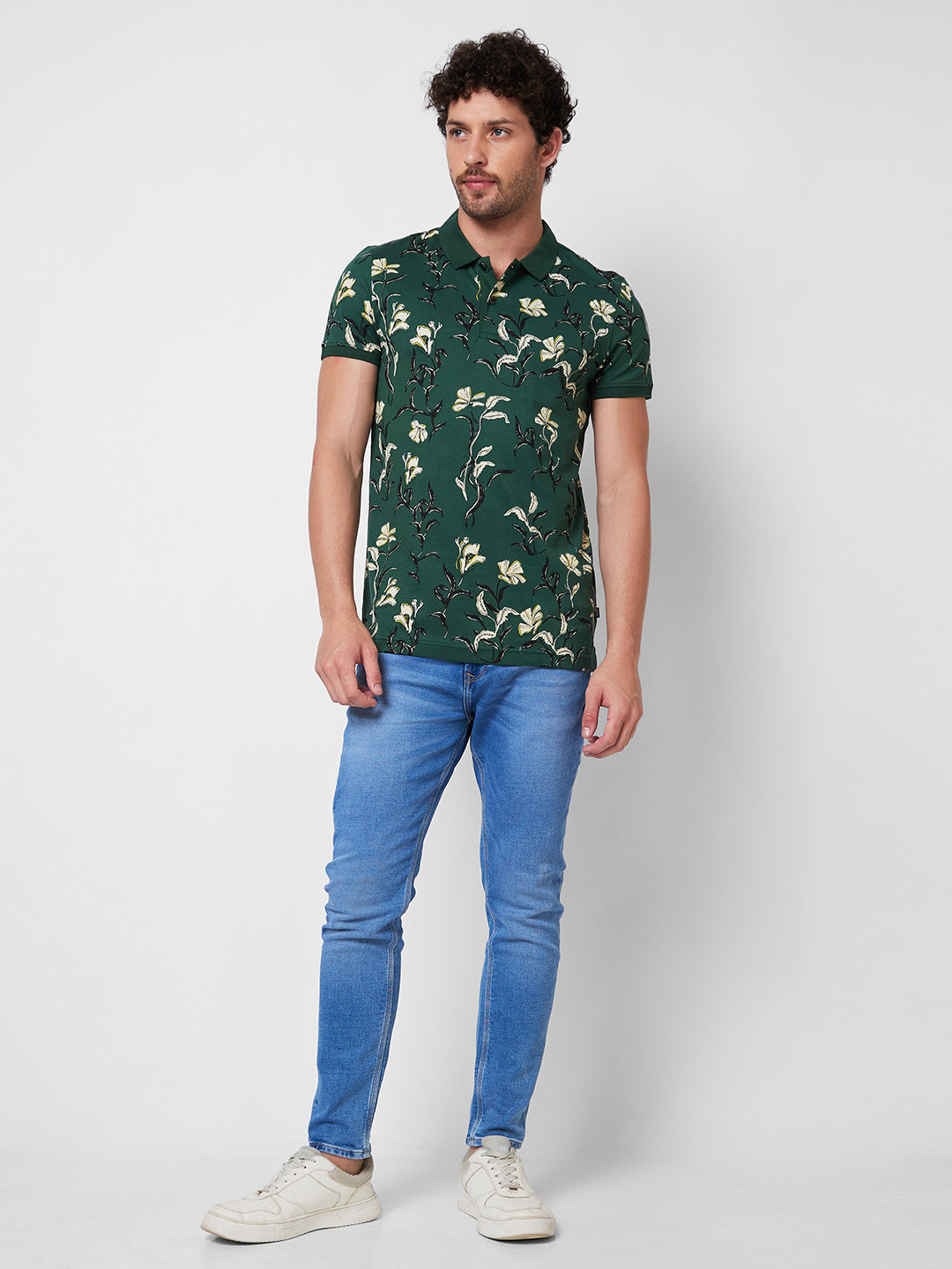 Spykar SLIM FIT Green Polo T-shirt  For Men
