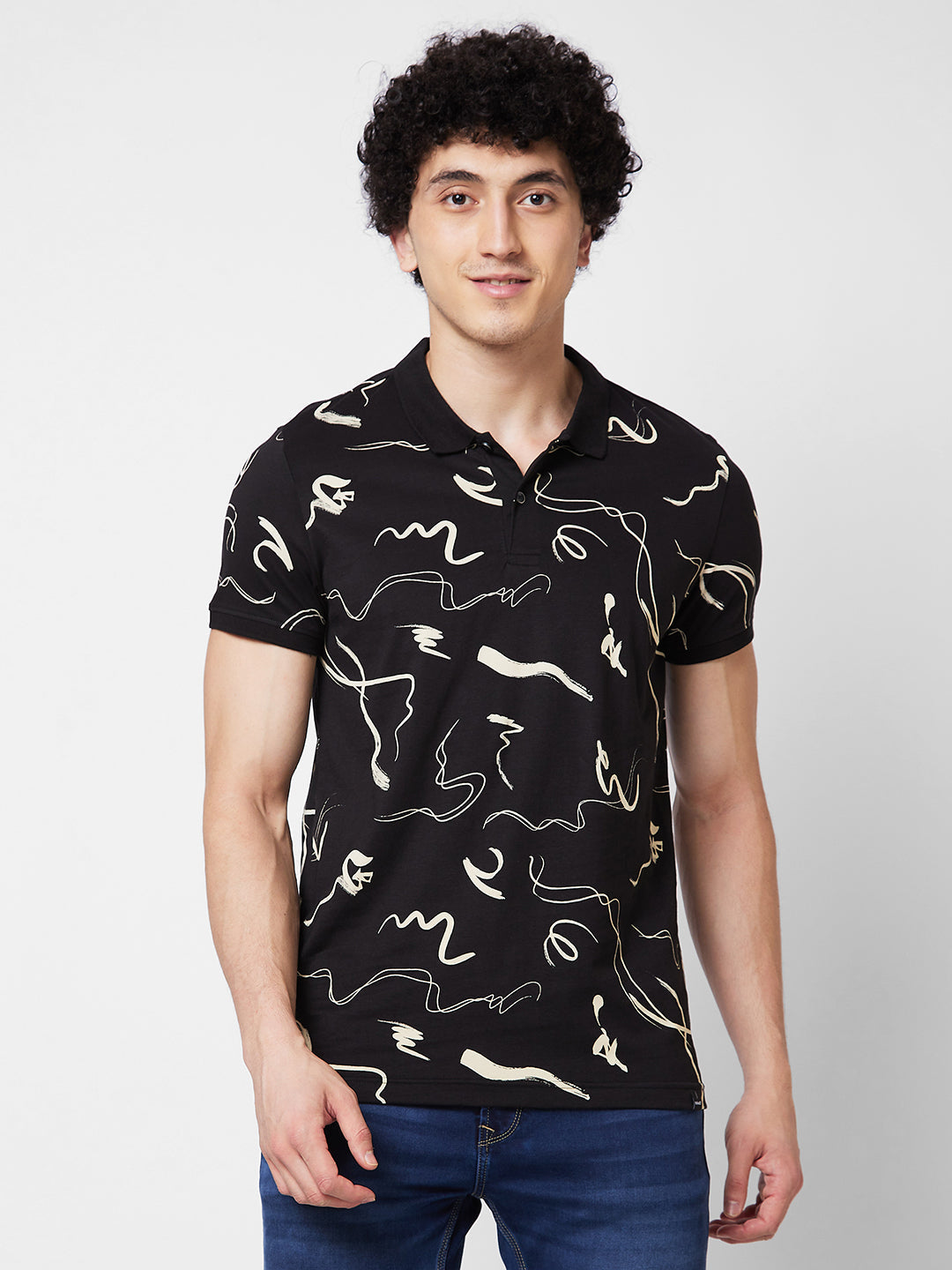 Spykar SLIM FIT Black Polo T-shirt  For Men