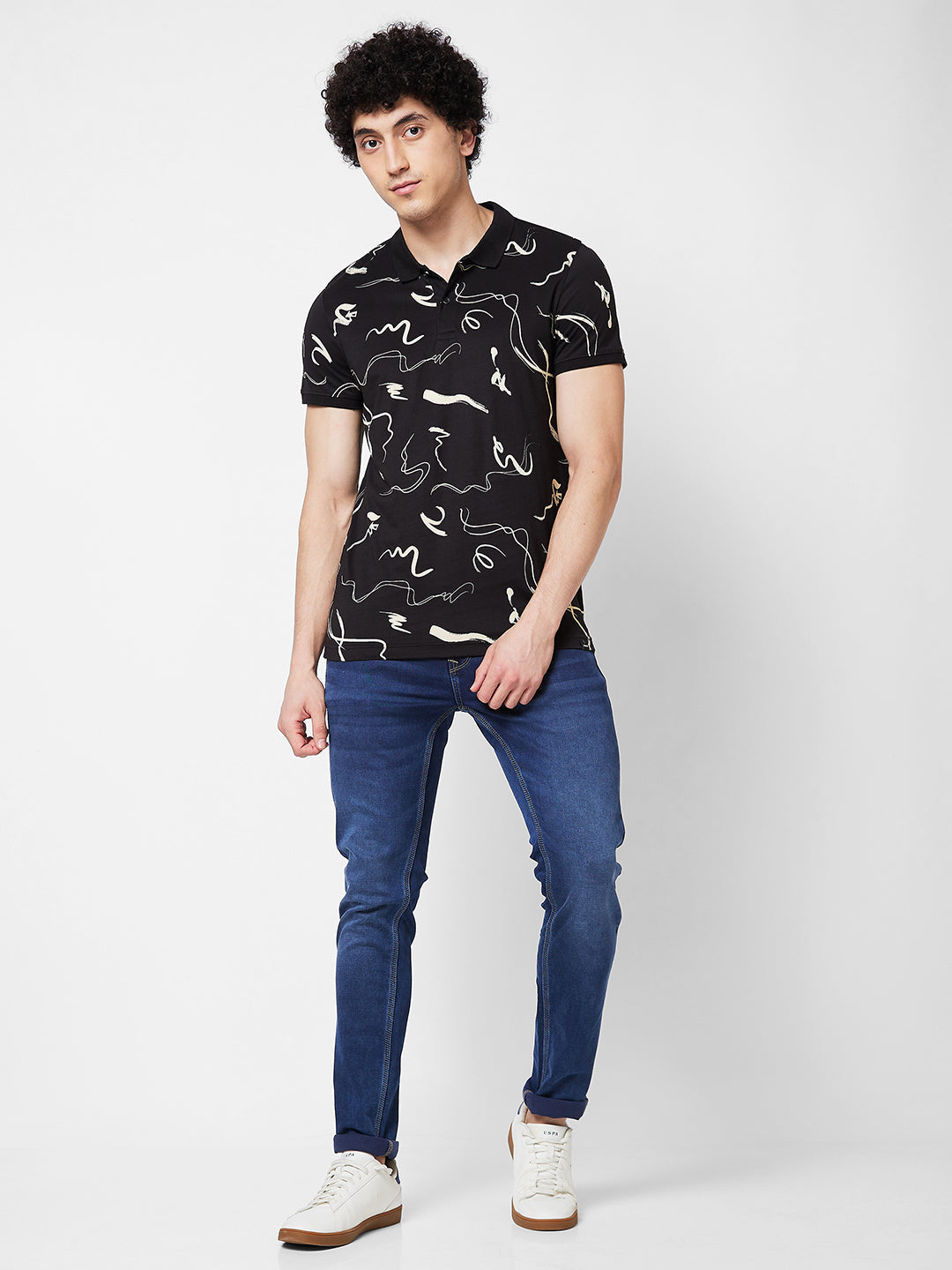 Spykar SLIM FIT Black Polo T-shirt  For Men