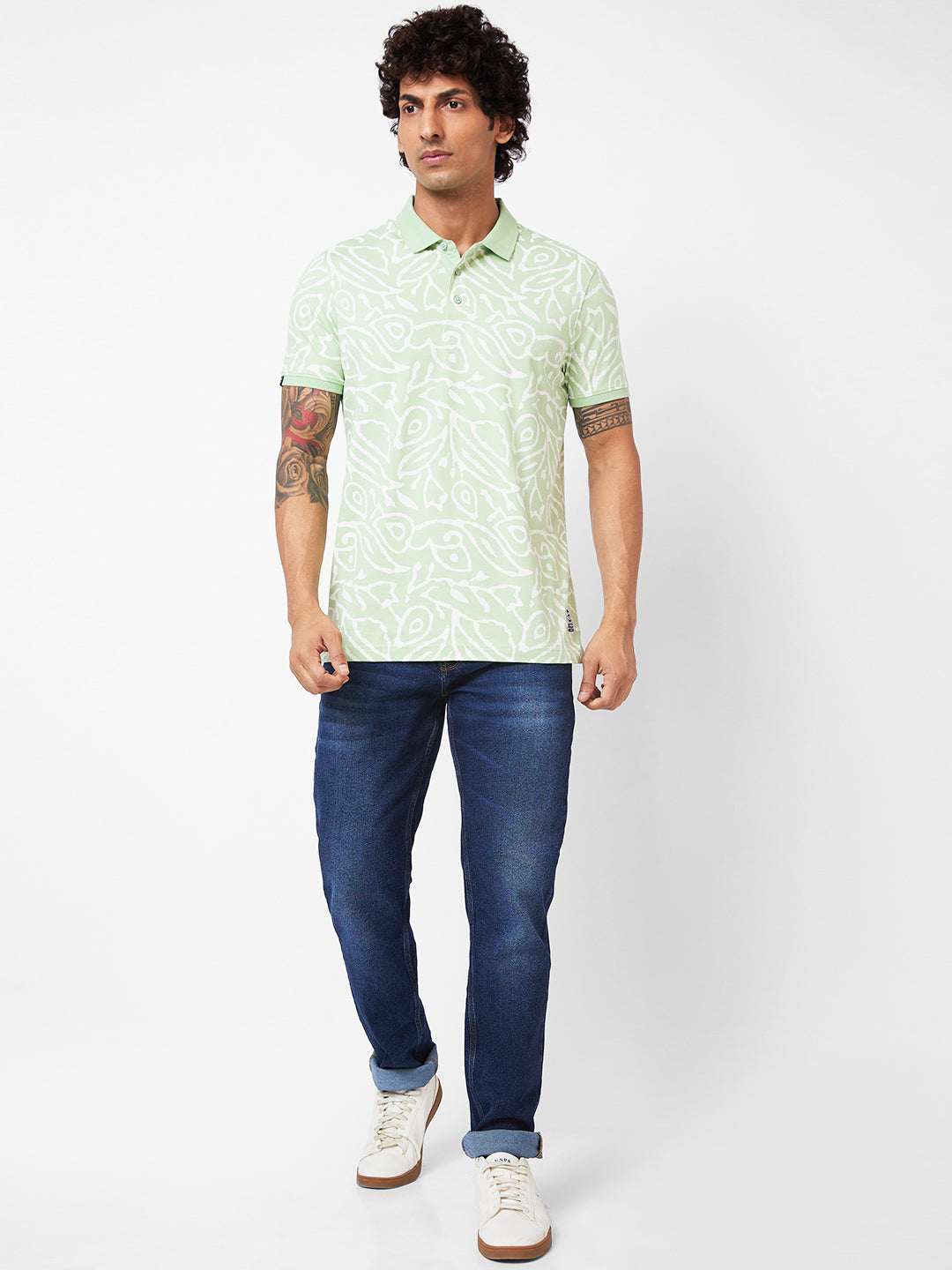Spykar Polo Collar Half Sleeves Green T-Shirt For Men