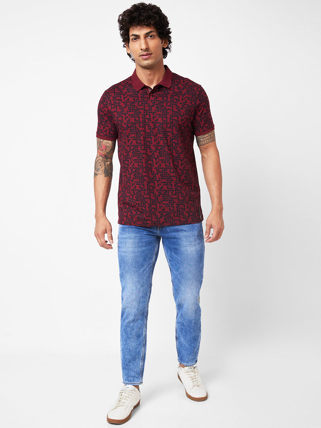 Spykar Polo Collar Half Sleeves Red T-Shirt For Men