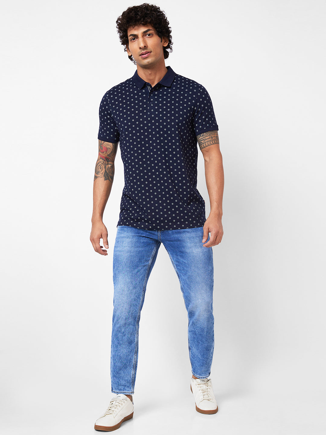 Spykar Polo Collar Half Sleeves Blue T-Shirt For Men