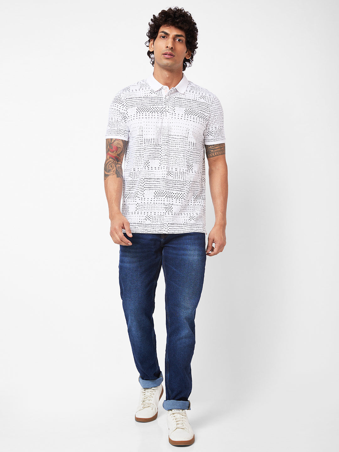 Spykar Polo Collar Half Sleeves White T-Shirt For Men