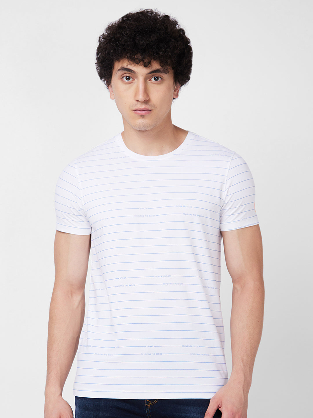 Spykar ROUND NECK HALF SLEEVES White T-shirt  For Men
