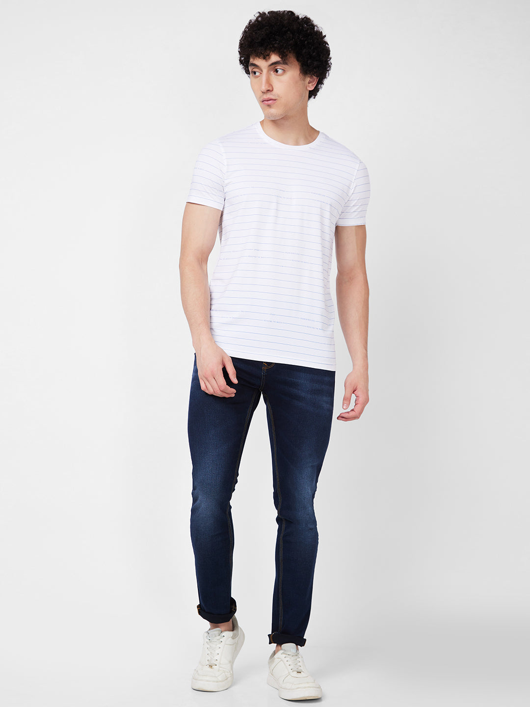 Spykar ROUND NECK HALF SLEEVES White T-shirt  For Men
