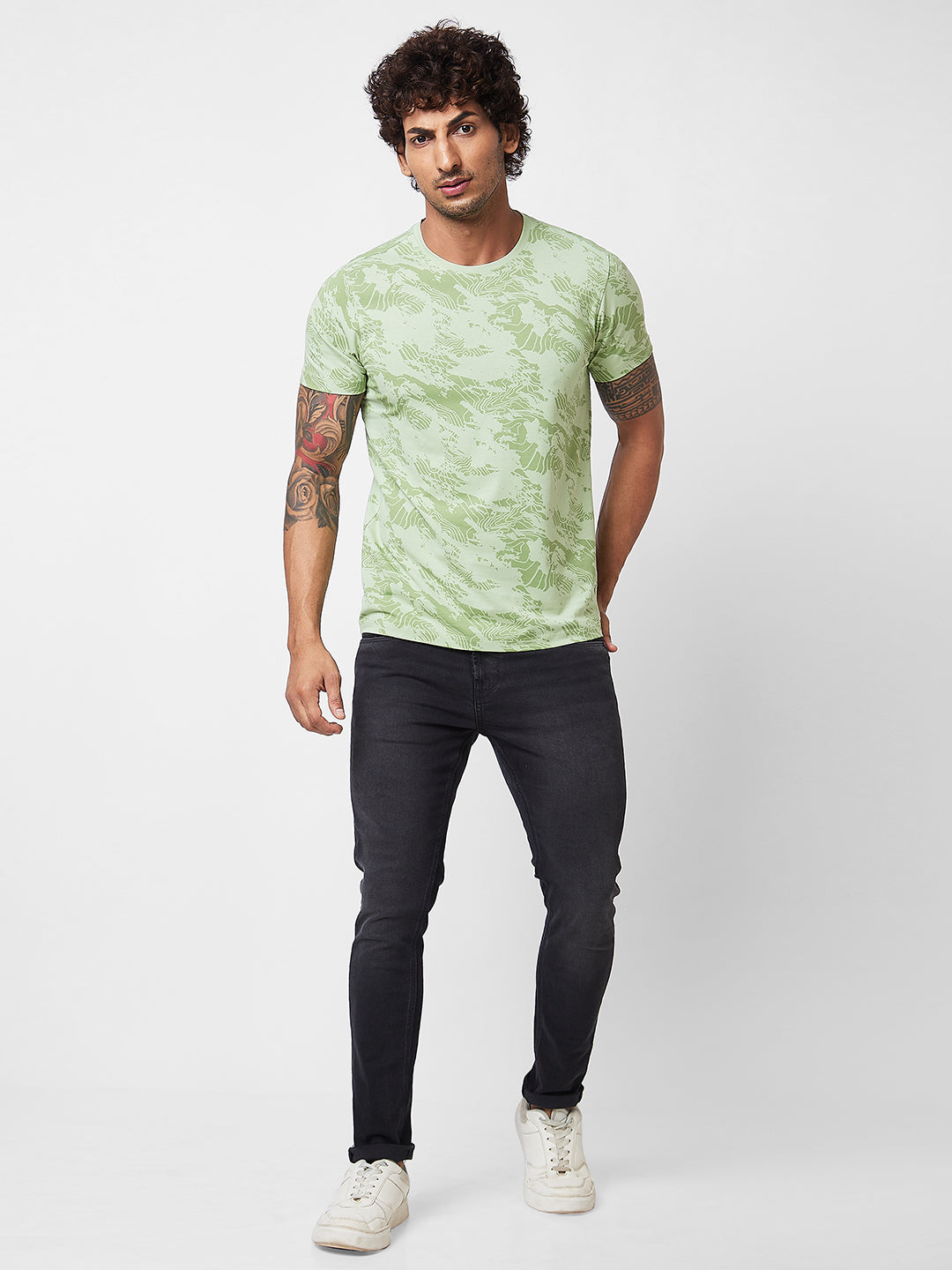 Spykar ROUND NECK HALF SLEEVES Green T-shirt  For Men