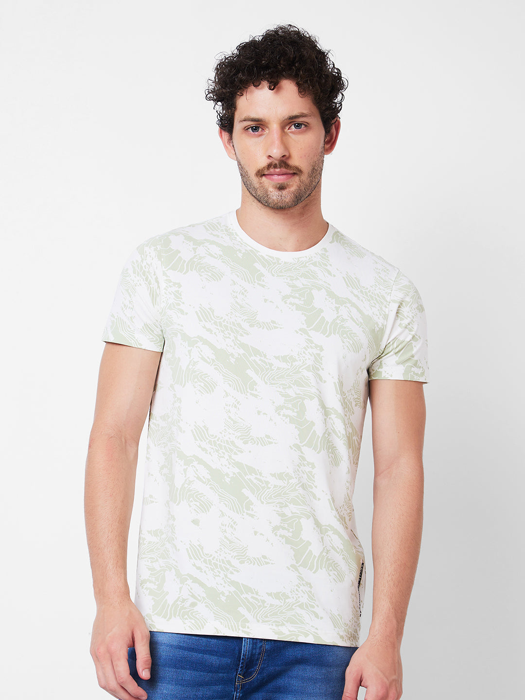 Spykar Round Neck Half Sleeves White T-Shirt  For Men