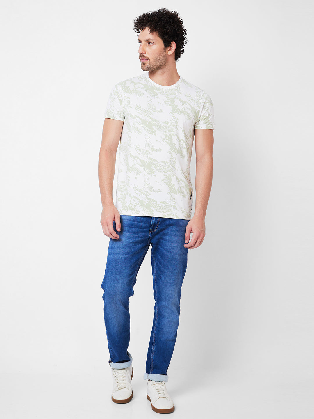 Spykar Round Neck Half Sleeves White T-Shirt  For Men