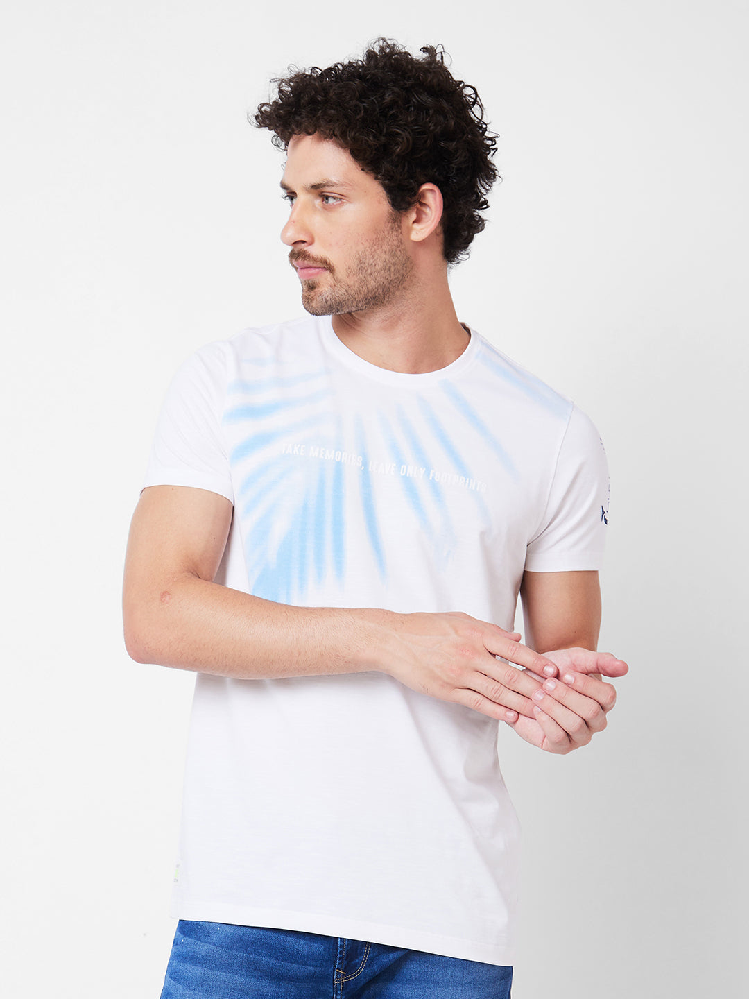 Spykar Round Neck Half Sleeves White T-Shirt  For Men