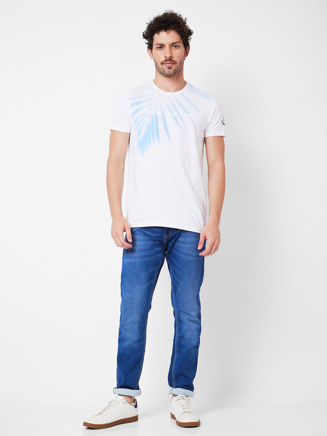 Spykar Round Neck Half Sleeves White T-Shirt  For Men