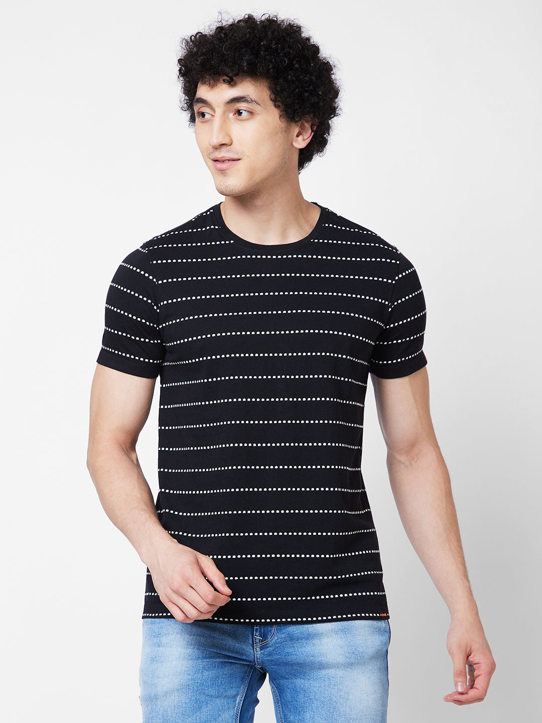 Spykar ROUND NECK HALF SLEEVES Black T-shirt  For Men