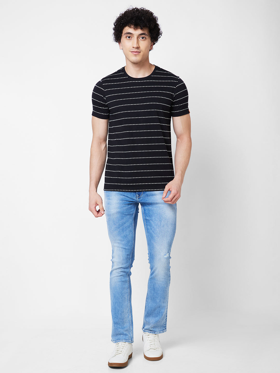Spykar ROUND NECK HALF SLEEVES Black T-shirt  For Men