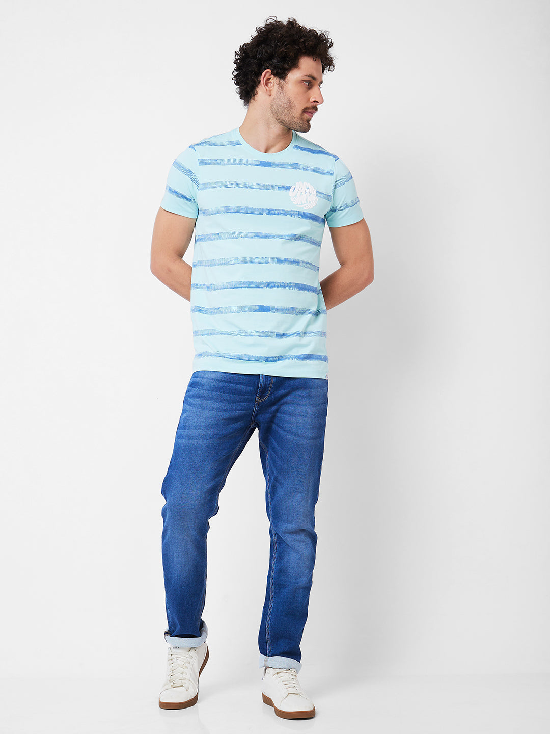 Spykar Round Neck Half Sleeves Blue T-Shirt  For Men