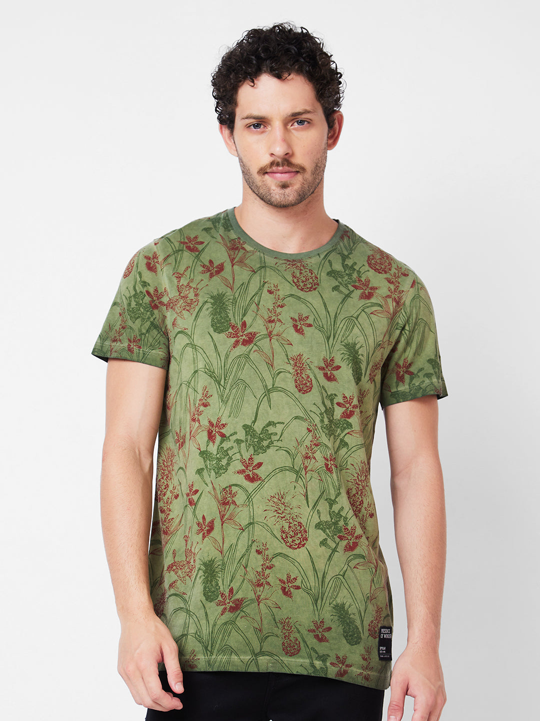 Spykar Round Neck Half Sleeves Green T-Shirt  For Men
