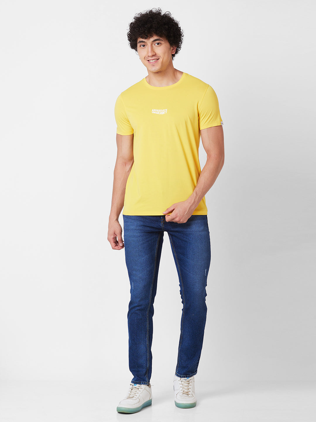 Spykar ROUND NECK HALF SLEEVES Yellow T-shirt  For Men
