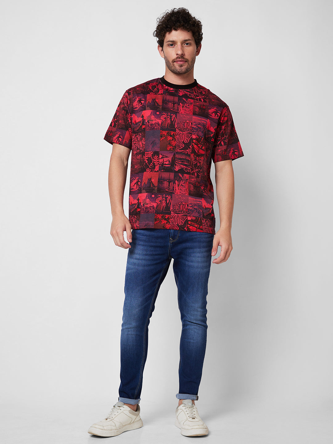 Spykar ROUND NECK HALF SLEEVES Red T-shirt  For Men